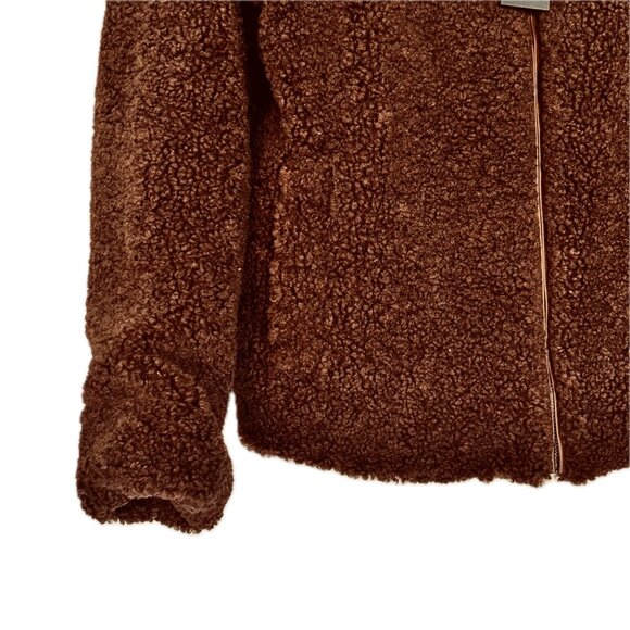 😊Rachel Zoe Teddy Sherpa Fleece Zip Jacket Women's Size M Chocolate Brown NEW - Picture 8 of 13